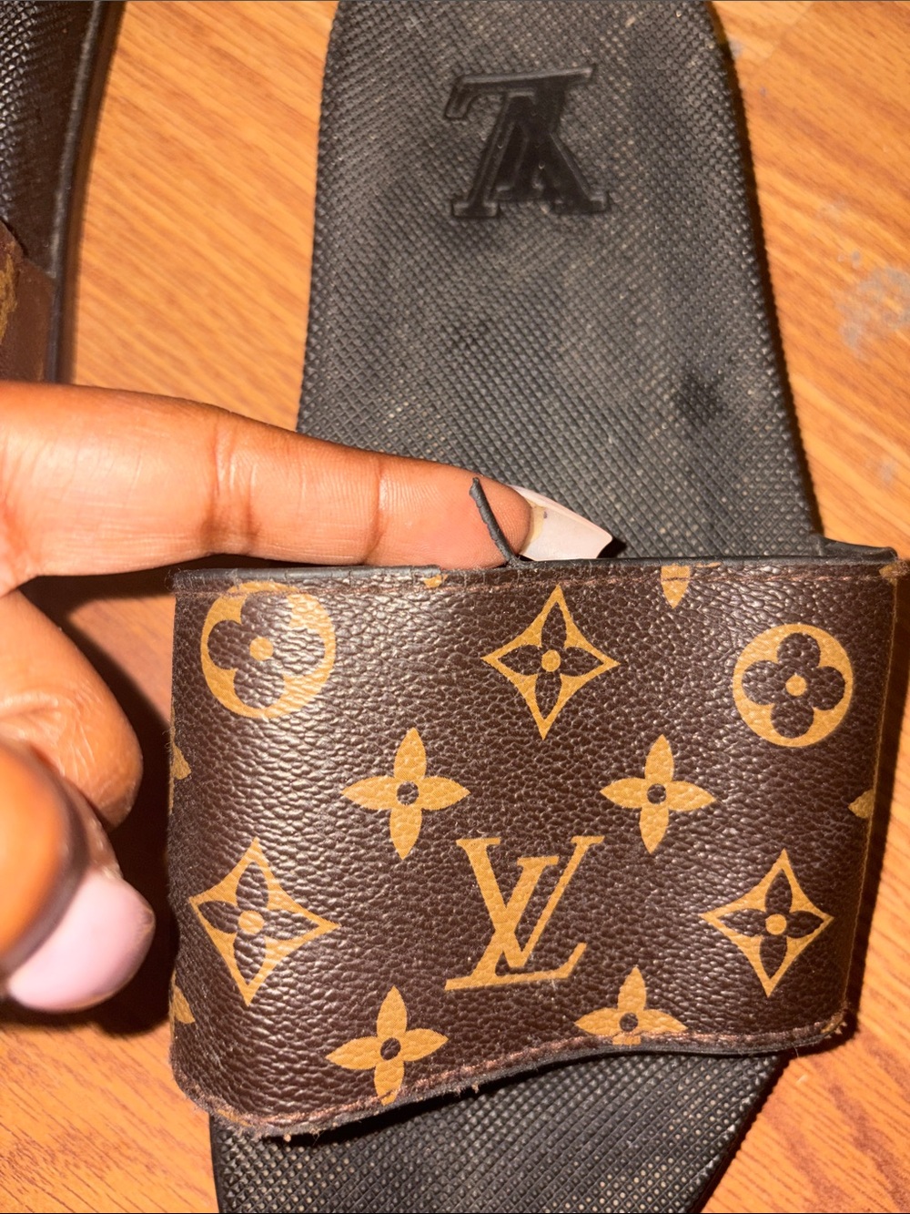 Louis Vuitton Monogram Slide Sandals - Brown and Gold Accents - Picture 2 of 3